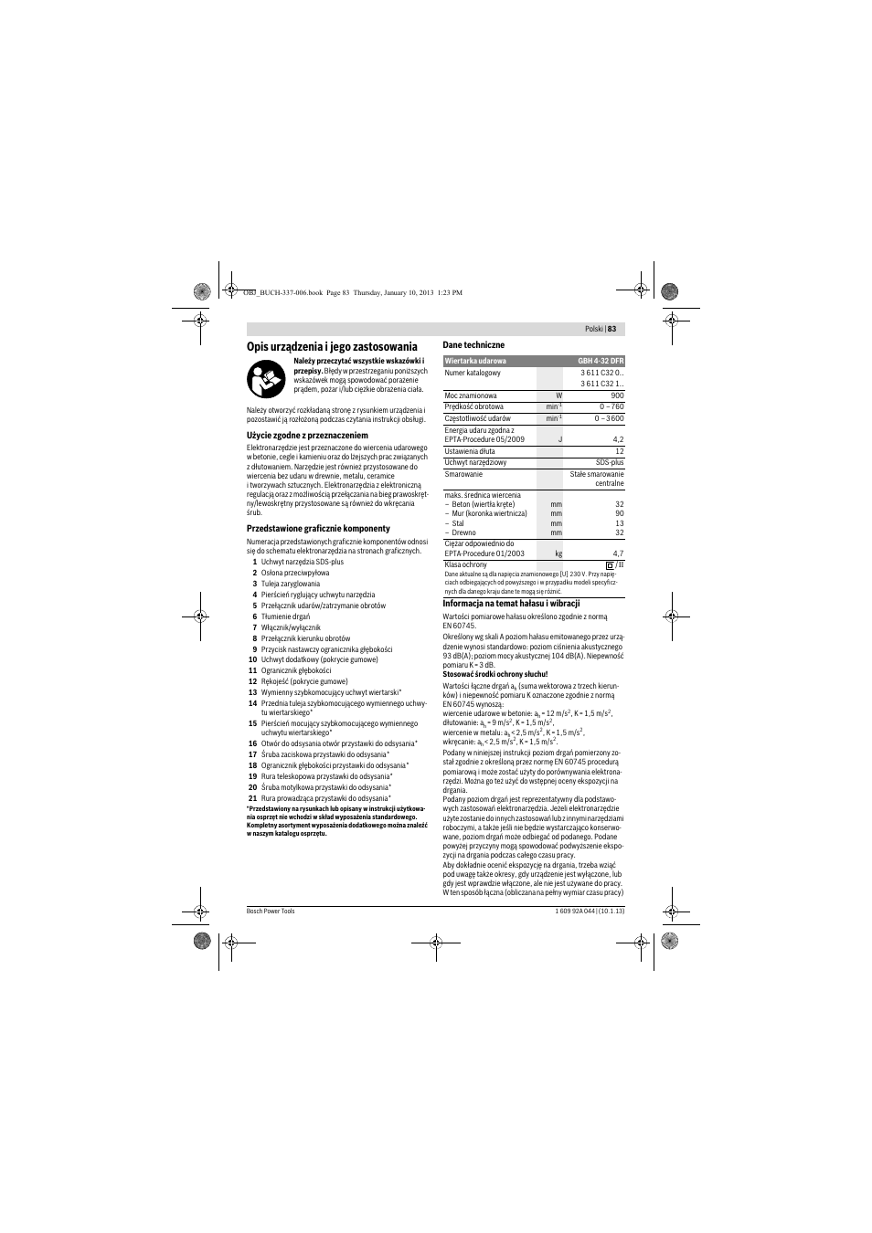 Opis urządzenia i jego zastosowania | Bosch GBH 4-32 DFR Professional User Manual | Page 83 / 177
