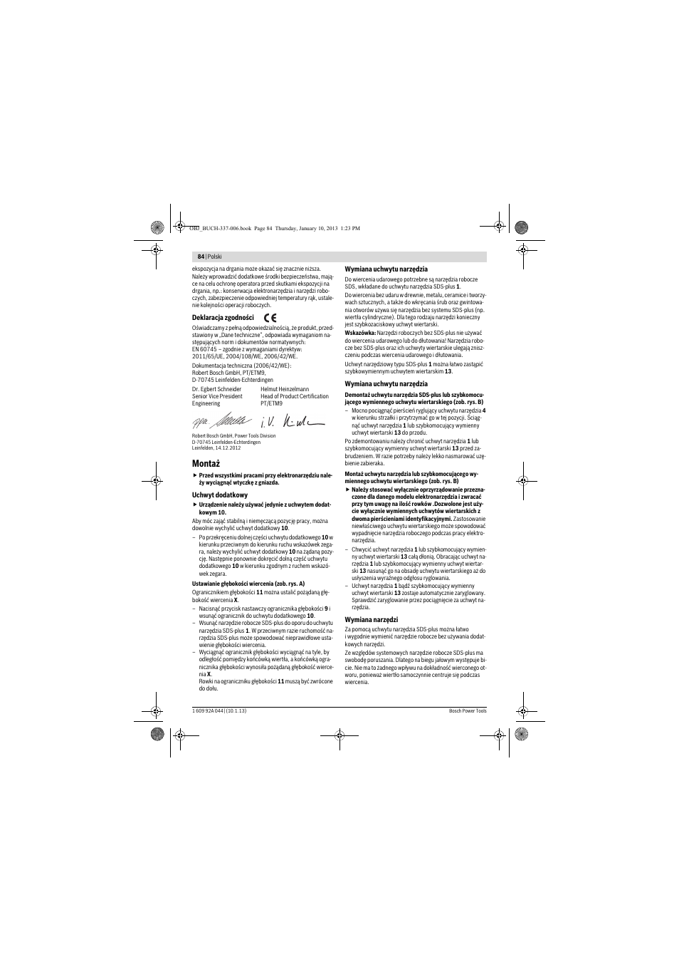 Montaż | Bosch GBH 4-32 DFR Professional User Manual | Page 84 / 177