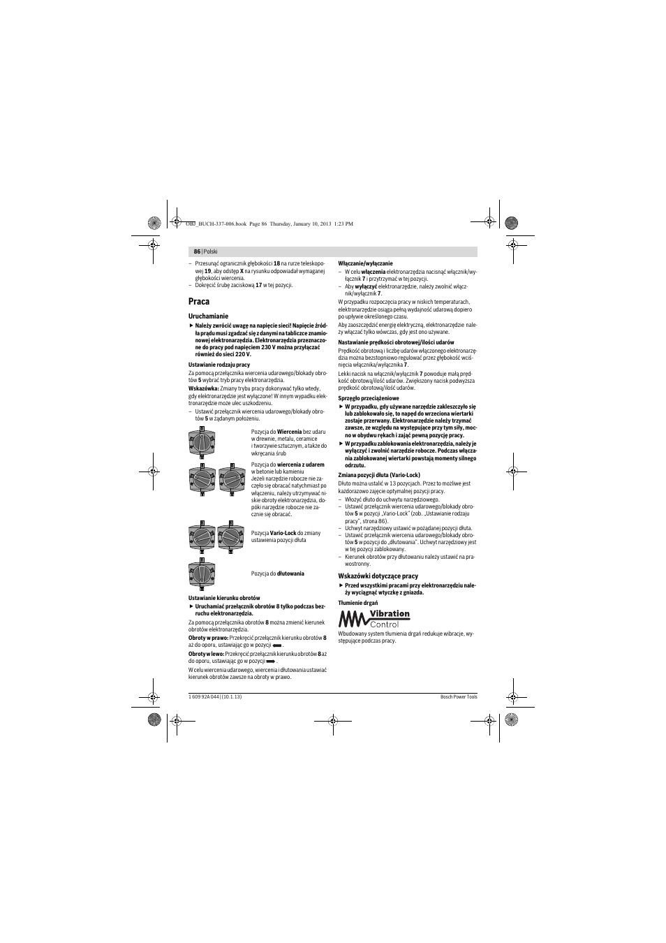 Praca | Bosch GBH 4-32 DFR Professional User Manual | Page 86 / 177