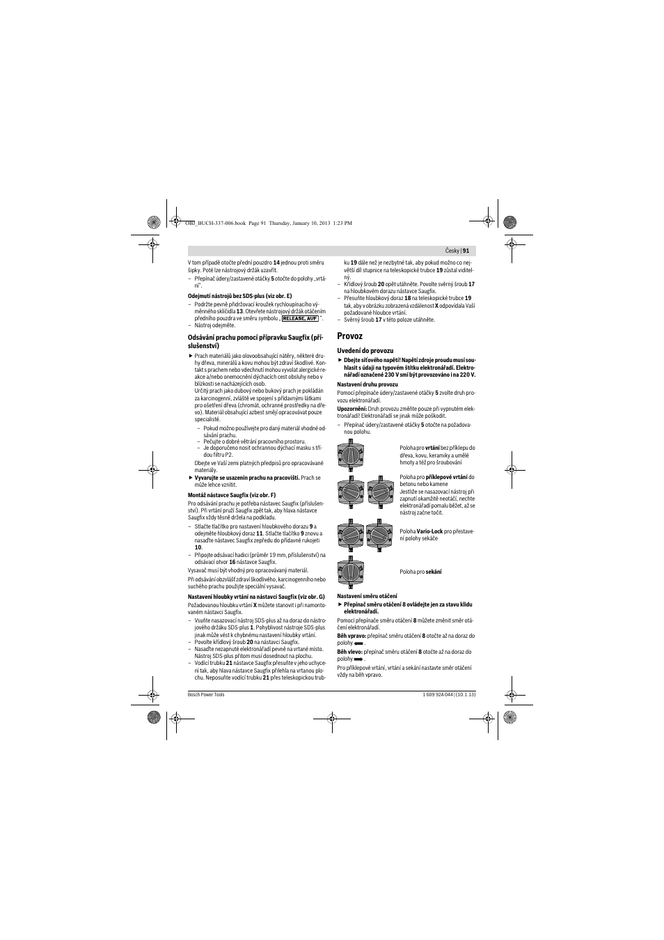 Provoz | Bosch GBH 4-32 DFR Professional User Manual | Page 91 / 177