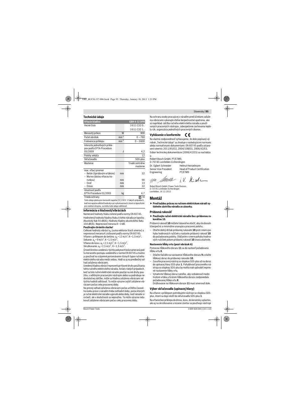 Montáž | Bosch GBH 4-32 DFR Professional User Manual | Page 95 / 177