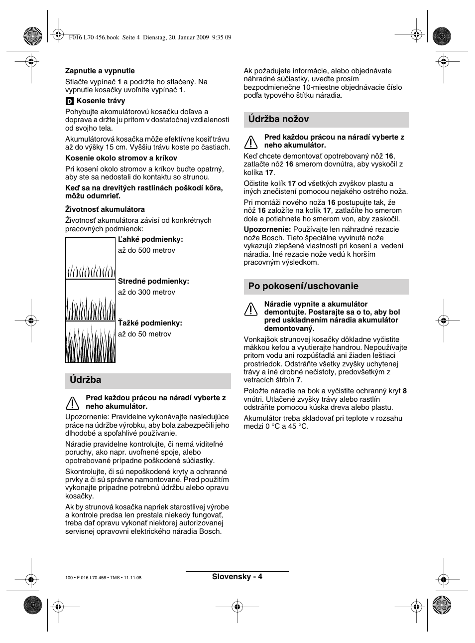 Údrïba, Údrïba noïov po pokosení/uschovanie | Bosch ART EASYTRIM Accu User Manual | Page 100 / 171