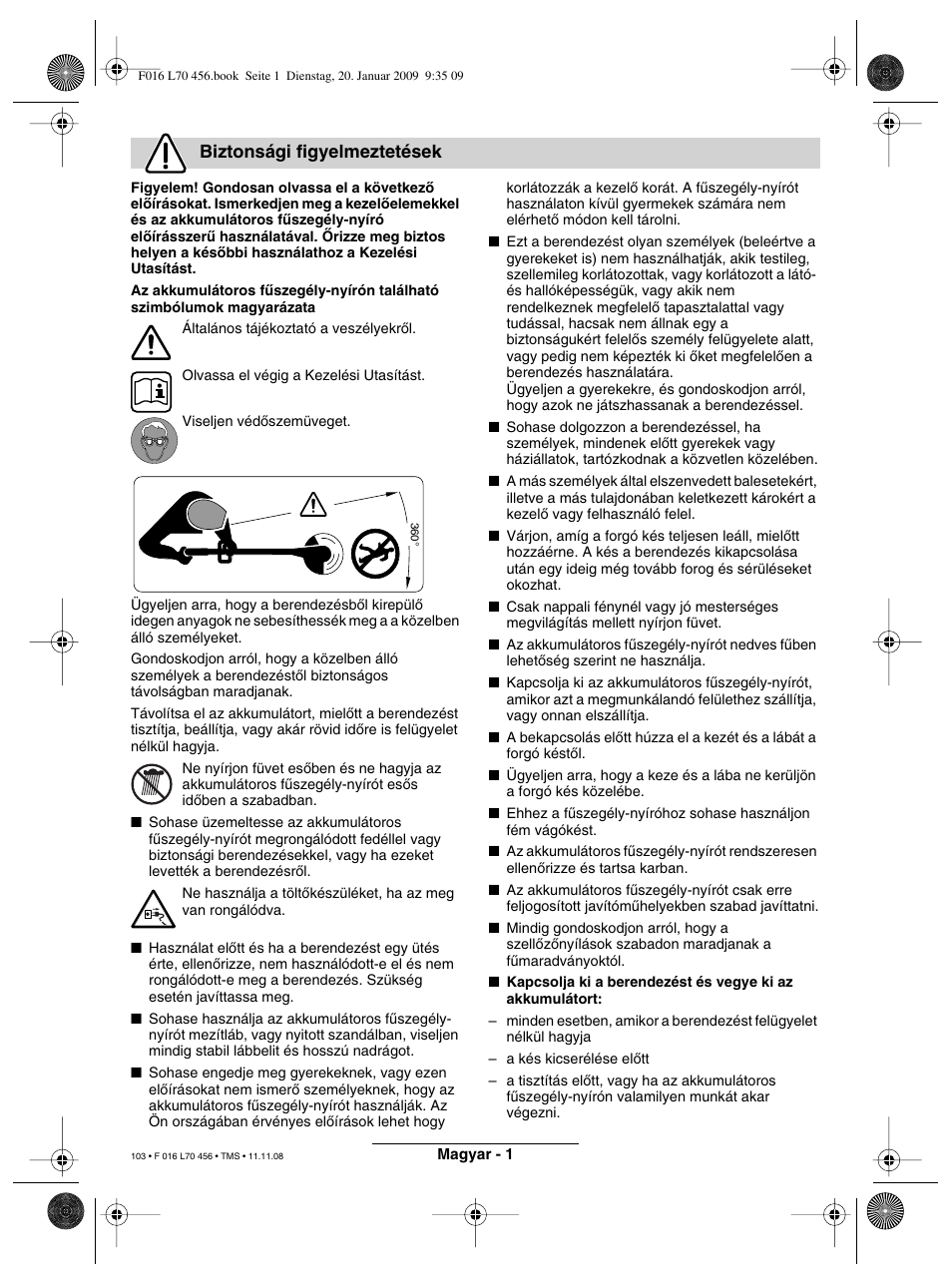 Biztonsági figyelmeztetések | Bosch ART EASYTRIM Accu User Manual | Page 103 / 171