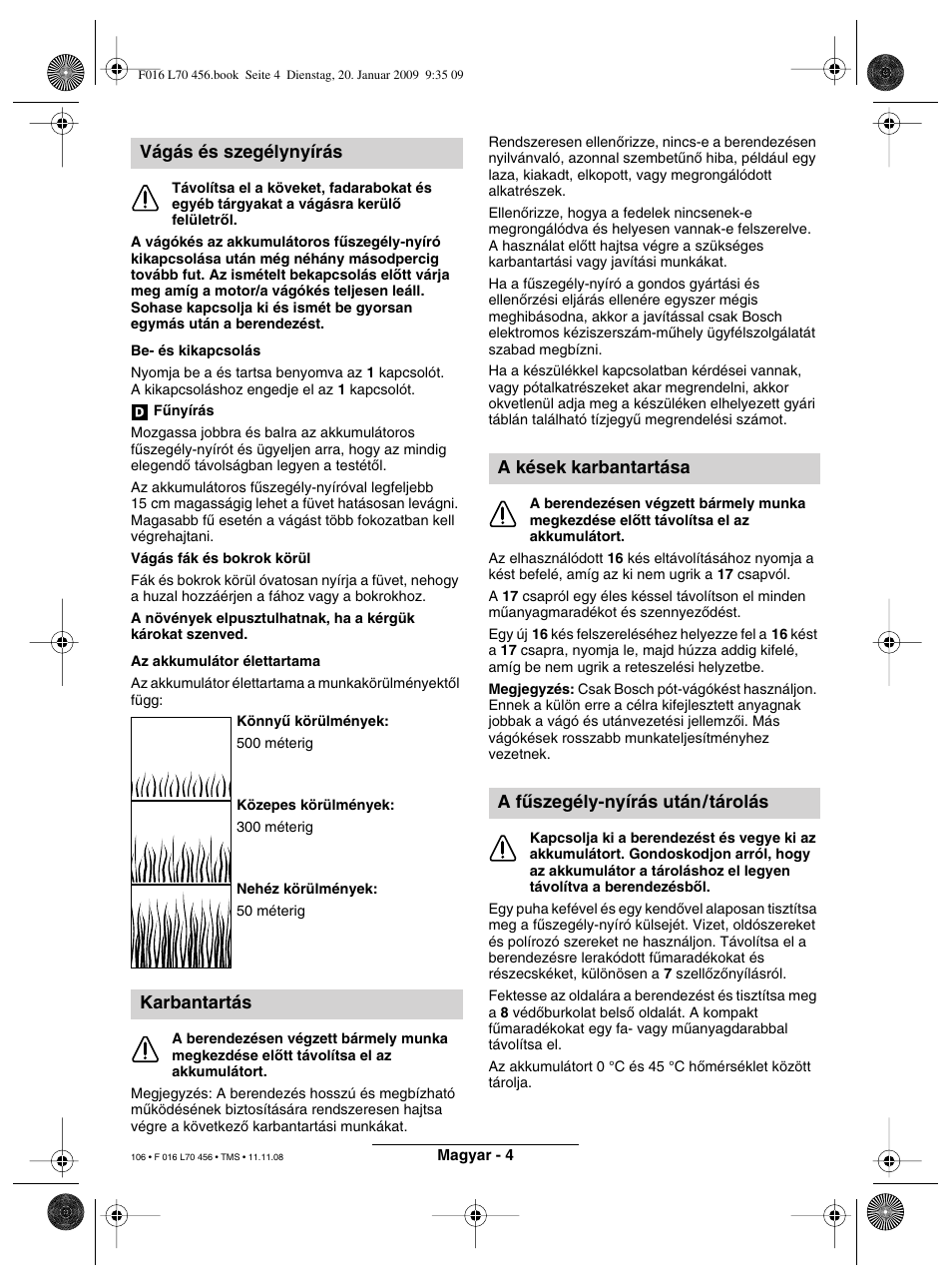 Vágás és szegélynyírás karbantartás | Bosch ART EASYTRIM Accu User Manual | Page 106 / 171