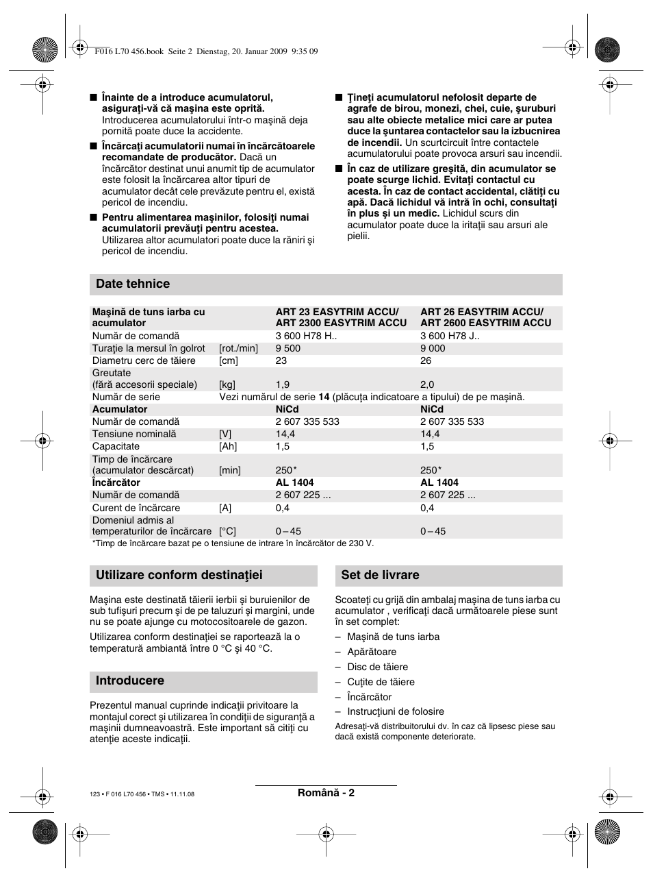 Date tehnice | Bosch ART EASYTRIM Accu User Manual | Page 123 / 171