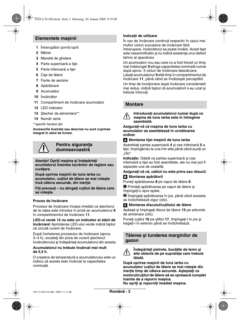 Elementele maµinii pentru siguranøa dumneavoastrå, Montare tåierea µi tunderea marginilor de gazon | Bosch ART EASYTRIM Accu User Manual | Page 124 / 171