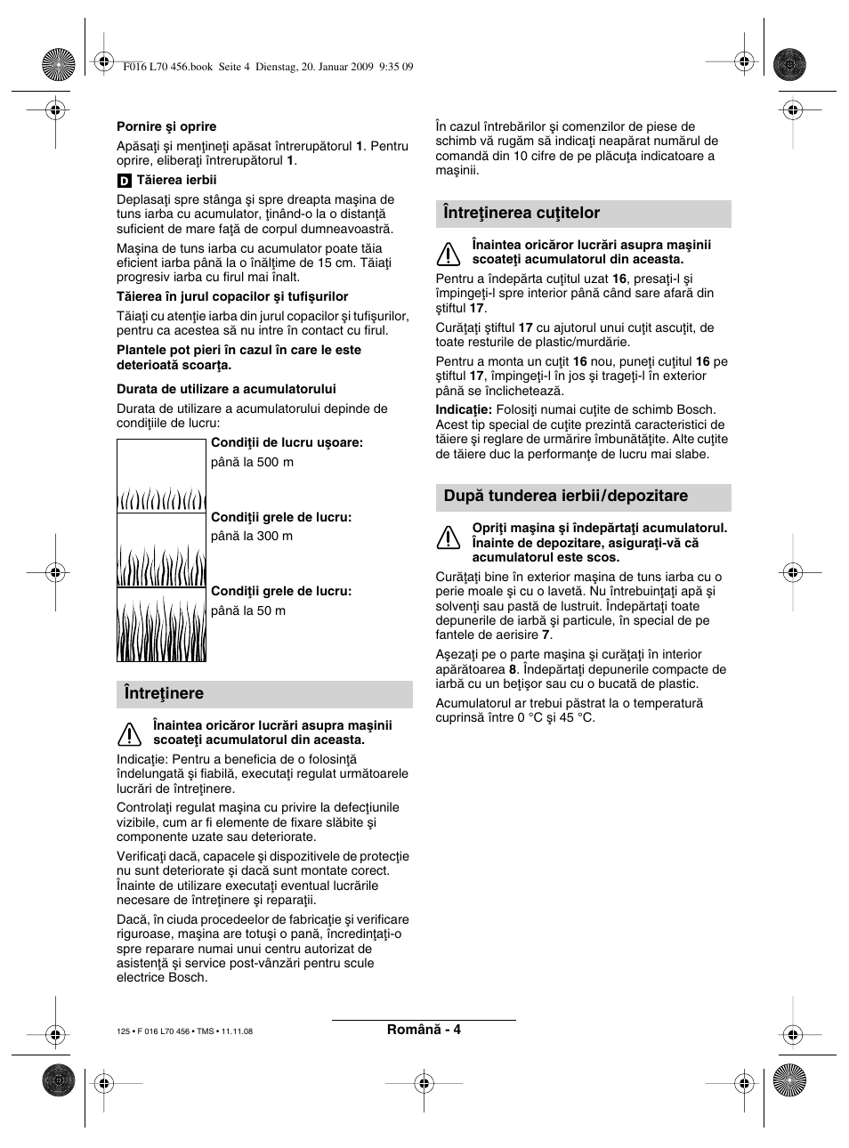 Întreøinere | Bosch ART EASYTRIM Accu User Manual | Page 125 / 171