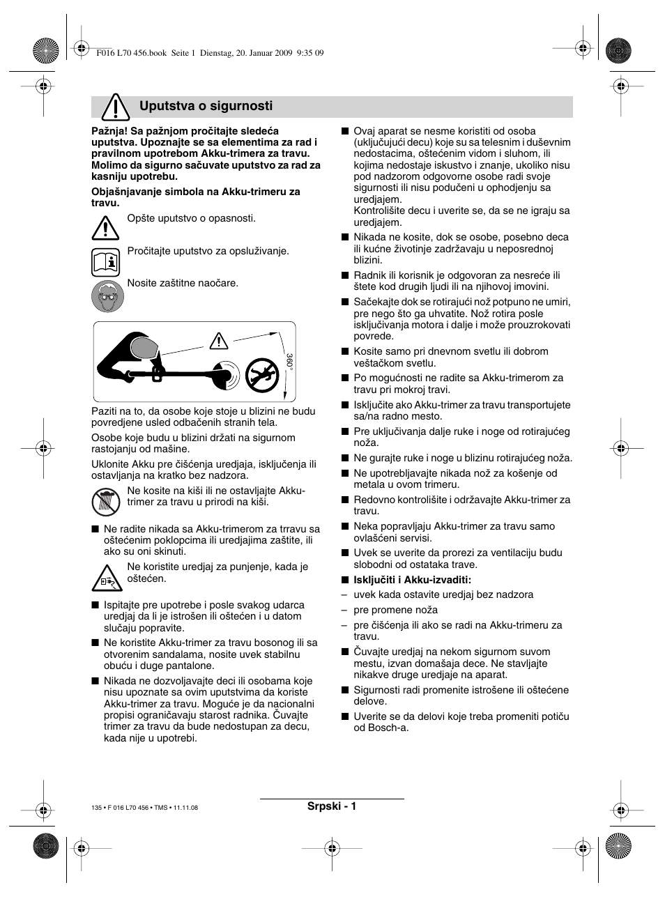 Uputstva o sigurnosti | Bosch ART EASYTRIM Accu User Manual | Page 135 / 171