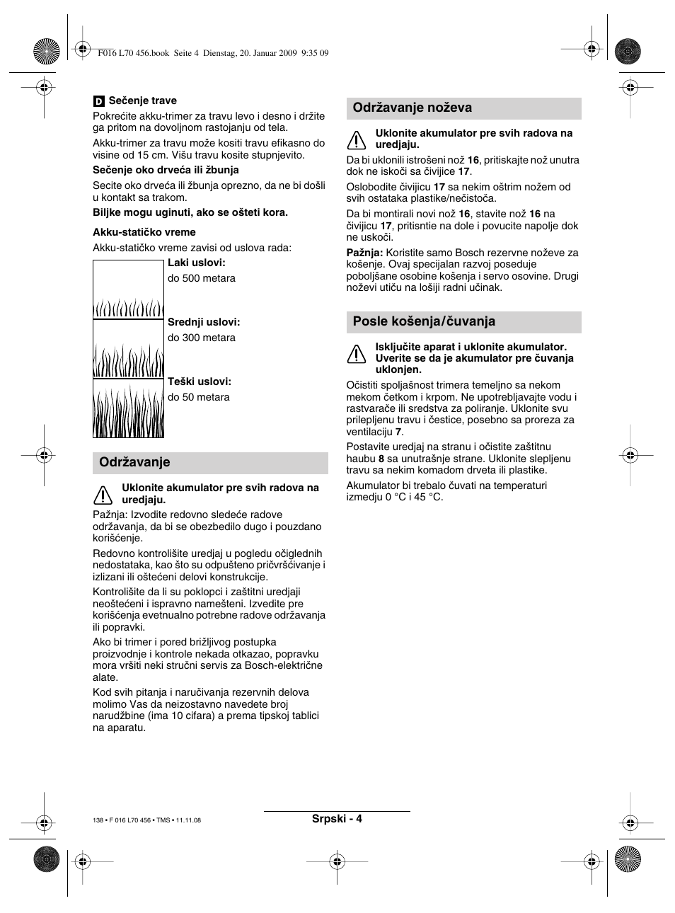 Odrïavanje, Odrïavanje noïeva posle ko‰enja/ãuvanja | Bosch ART EASYTRIM Accu User Manual | Page 138 / 171