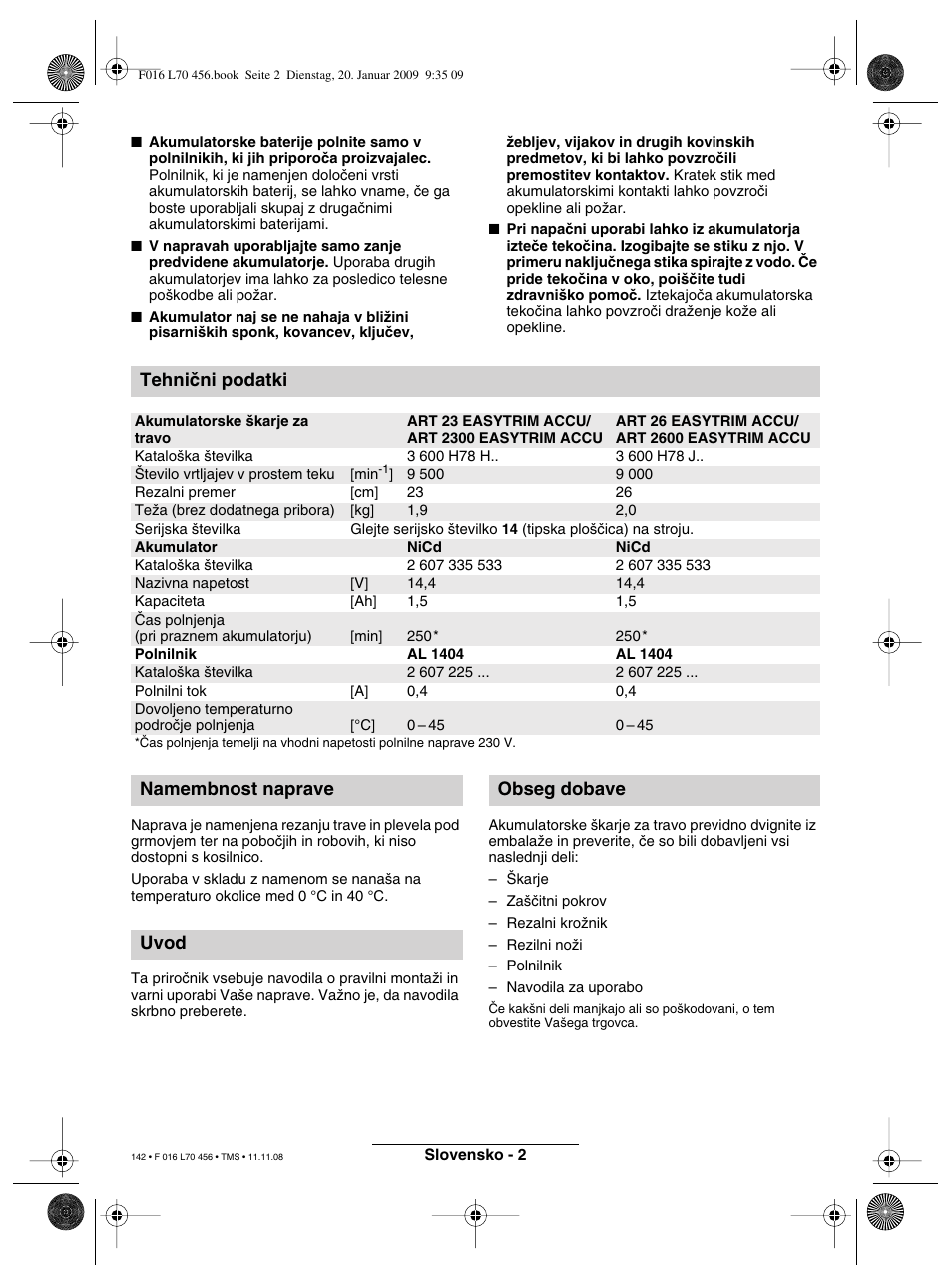 Tehniãni podatki, Namembnost naprave uvod obseg dobave | Bosch ART EASYTRIM Accu User Manual | Page 142 / 171