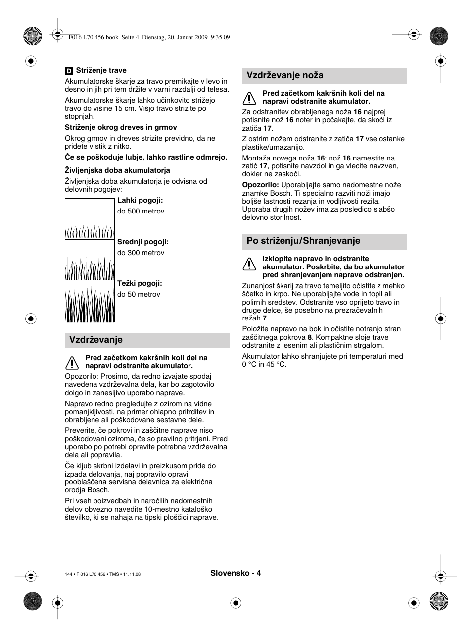 Vzdrïevanje, Vzdrïevanje noïa po striïenju/shranjevanje | Bosch ART EASYTRIM Accu User Manual | Page 144 / 171