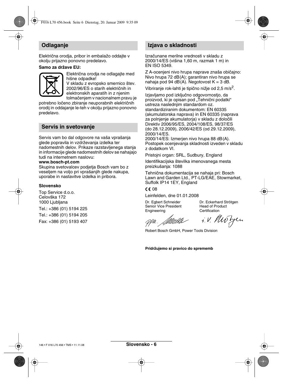 Odlaganje servis in svetovanje izjava o skladnosti | Bosch ART EASYTRIM Accu User Manual | Page 146 / 171