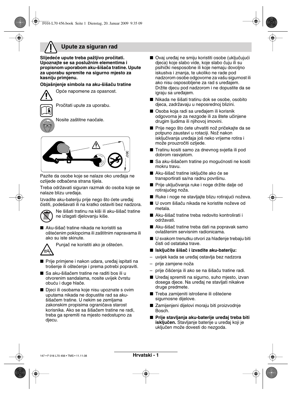 Upute za siguran rad | Bosch ART EASYTRIM Accu User Manual | Page 147 / 171