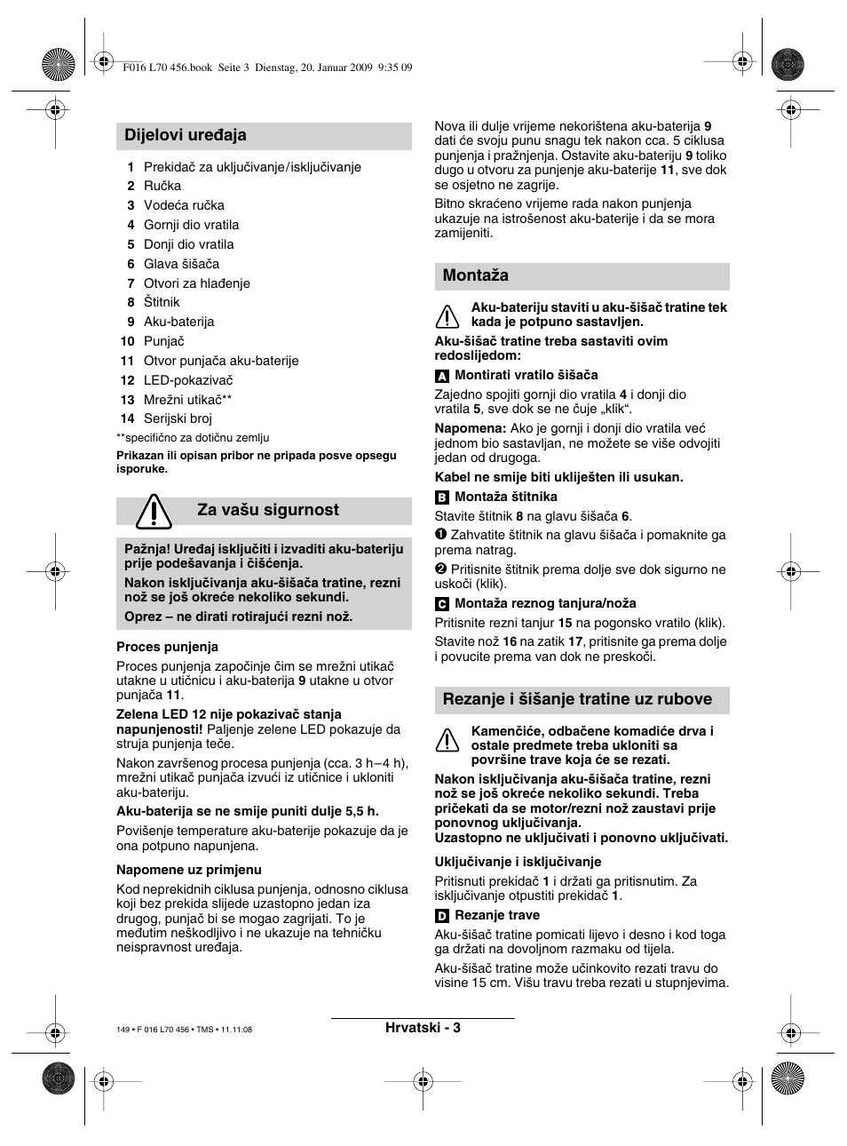 Dijelovi ure∂aja za va‰u sigurnost, Montaïa rezanje i ‰i‰anje tratine uz rubove | Bosch ART EASYTRIM Accu User Manual | Page 149 / 171