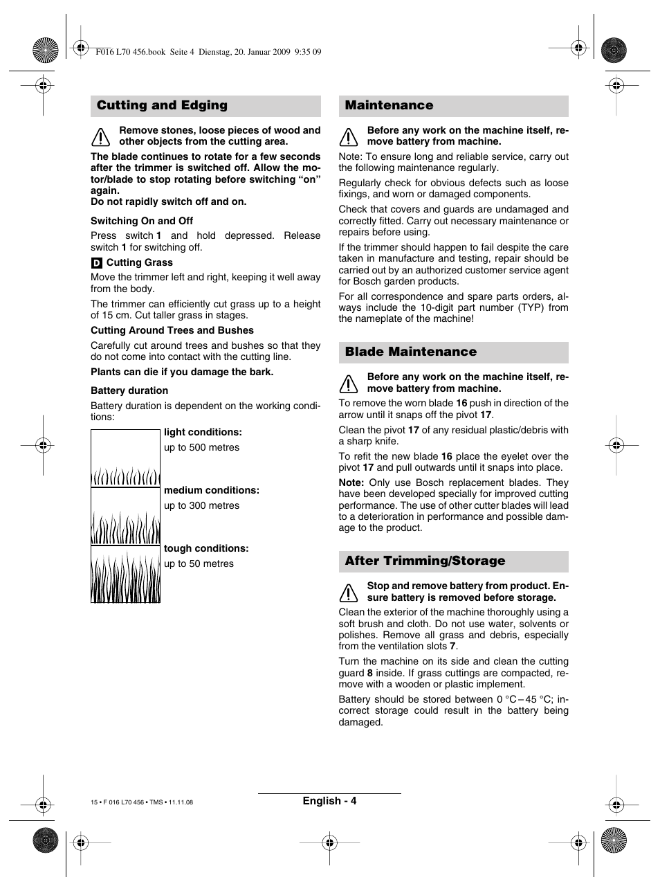 Cutting and edging | Bosch ART EASYTRIM Accu User Manual | Page 15 / 171