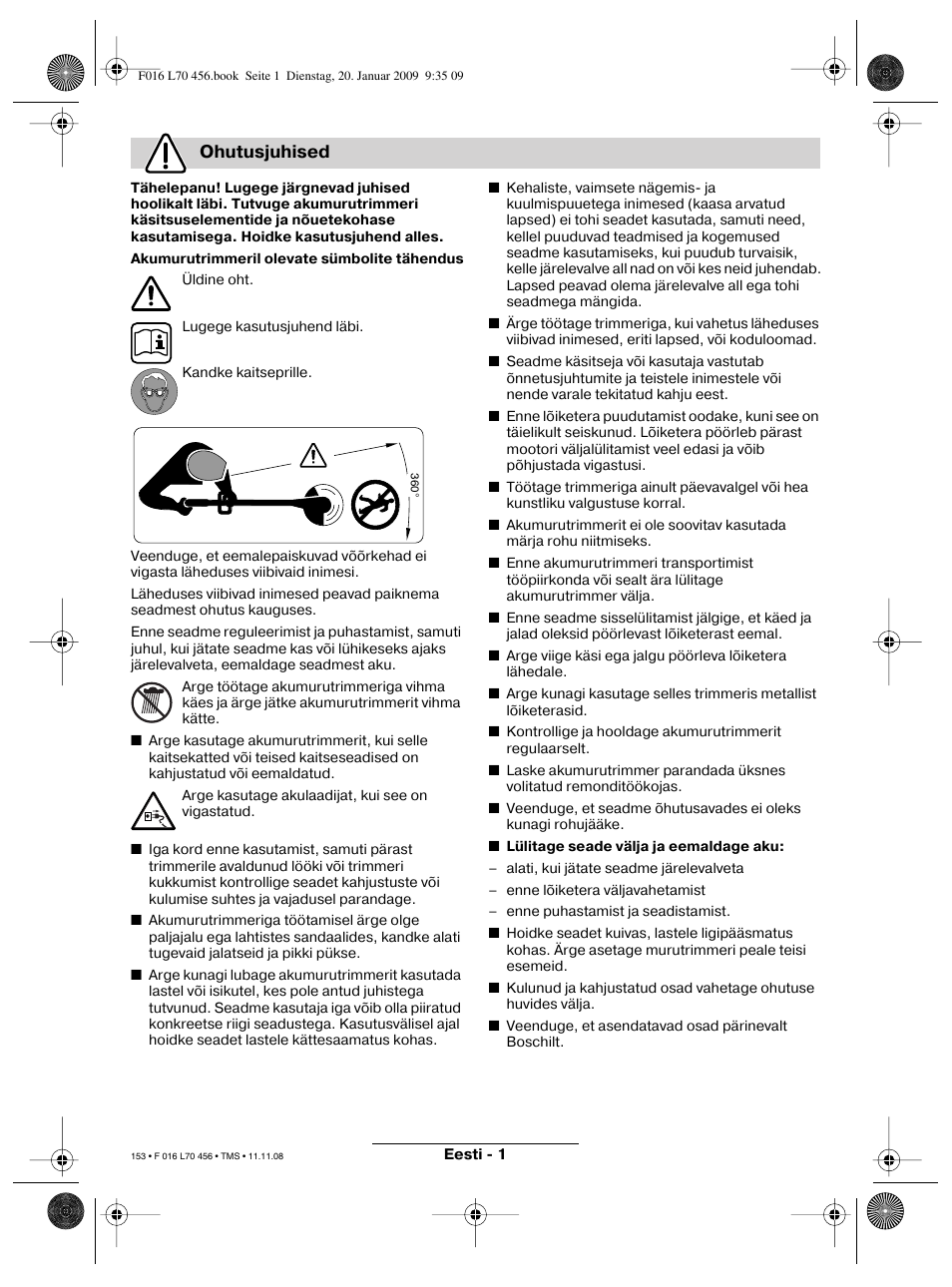 Ohutusjuhised | Bosch ART EASYTRIM Accu User Manual | Page 153 / 171