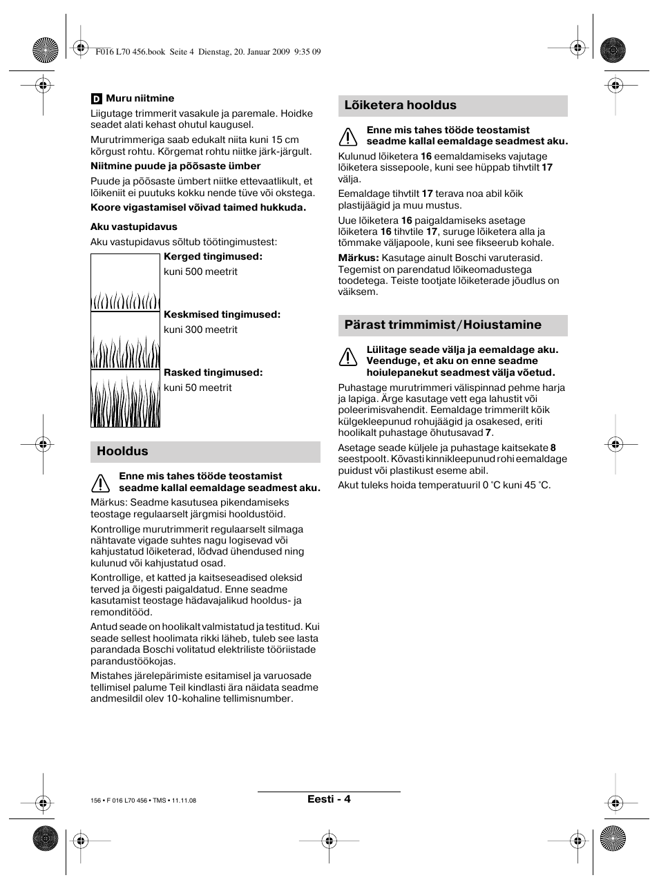 Hooldus, Lõiketera hooldus pärast trimmimist/hoiustamine | Bosch ART EASYTRIM Accu User Manual | Page 156 / 171