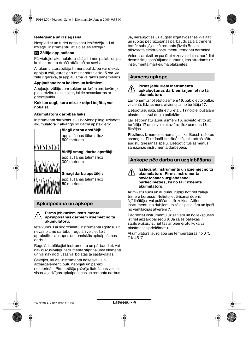 Apkalpošana un apkope, Asmens apkope apkope pēc darba un uzglabāšana | Bosch ART EASYTRIM Accu User Manual | Page 162 / 171