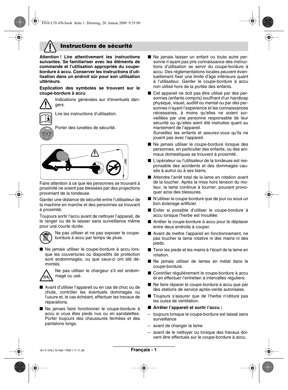 Instructions de sécurité | Bosch ART EASYTRIM Accu User Manual | Page 18 / 171