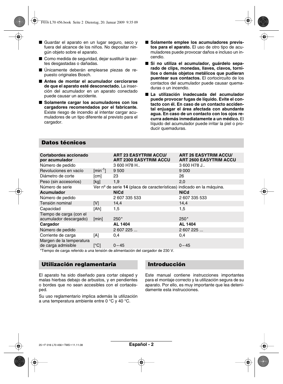 Datos técnicos, Utilización reglamentaria introducción | Bosch ART EASYTRIM Accu User Manual | Page 25 / 171