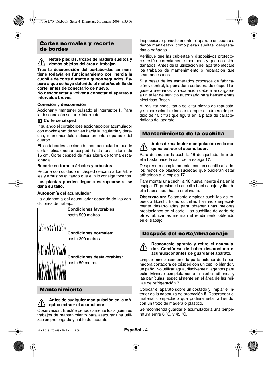 Cortes normales y recorte de bordes mantenimiento | Bosch ART EASYTRIM Accu User Manual | Page 27 / 171