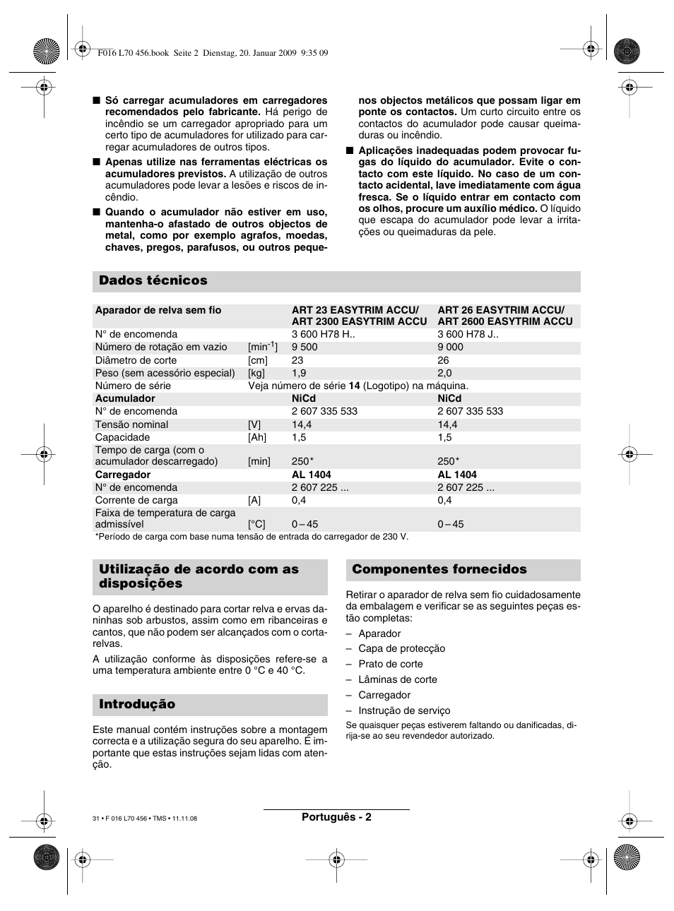 Dados técnicos | Bosch ART EASYTRIM Accu User Manual | Page 31 / 171