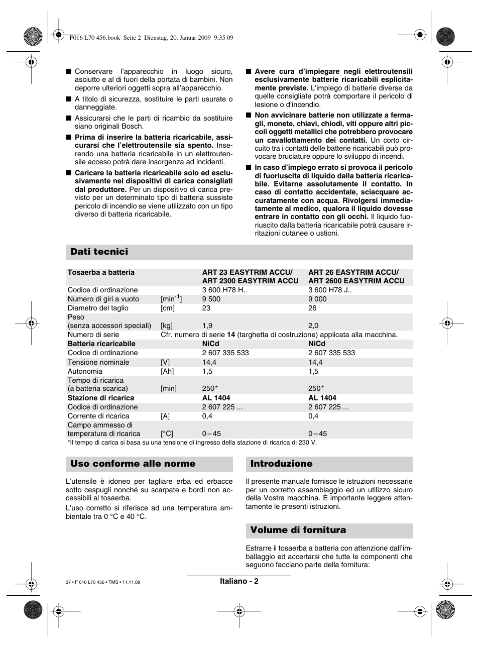 Dati tecnici | Bosch ART EASYTRIM Accu User Manual | Page 37 / 171