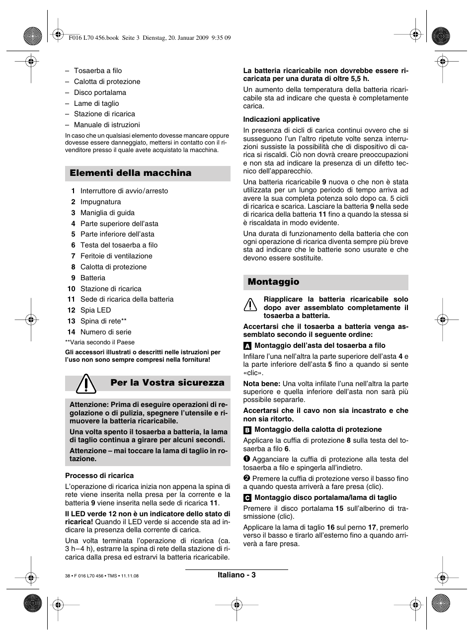 Elementi della macchina per la vostra sicurezza, Montaggio | Bosch ART EASYTRIM Accu User Manual | Page 38 / 171