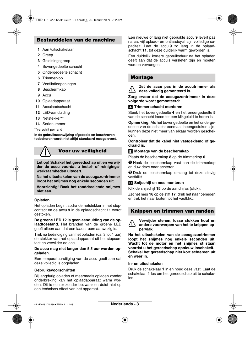 Bestanddelen van de machine voor uw veiligheid, Montage knippen en trimmen van randen | Bosch ART EASYTRIM Accu User Manual | Page 44 / 171