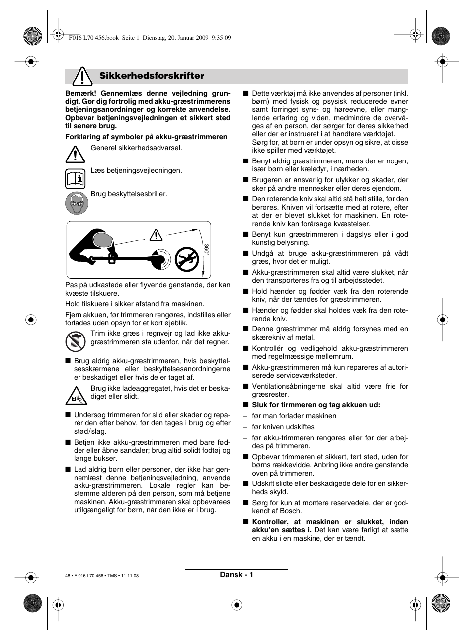 Sikkerhedsforskrifter | Bosch ART EASYTRIM Accu User Manual | Page 48 / 171