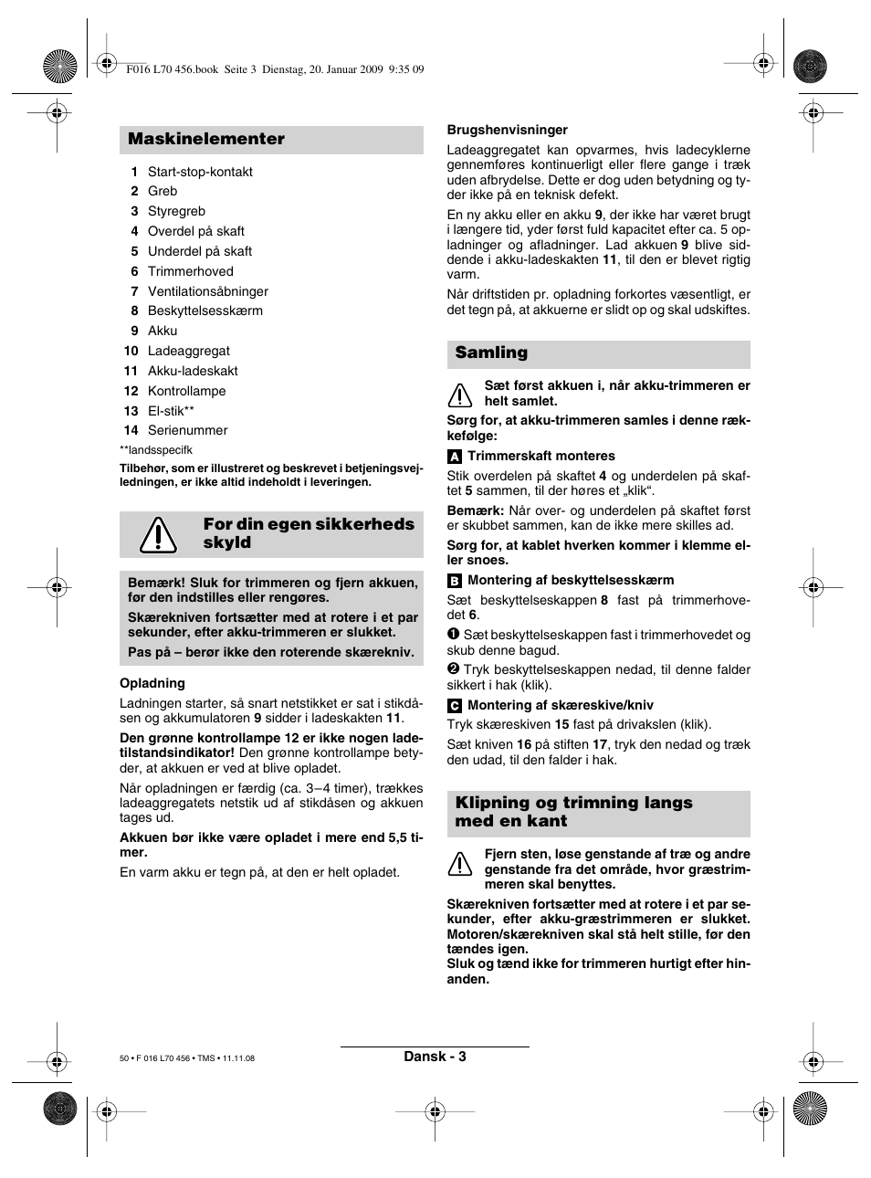 Maskinelementer for din egen sikkerheds skyld, Samling klipning og trimning langs med en kant | Bosch ART EASYTRIM Accu User Manual | Page 50 / 171