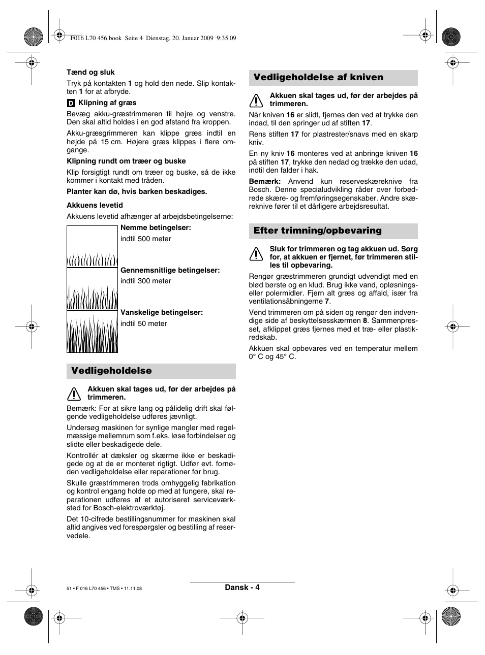 Vedligeholdelse | Bosch ART EASYTRIM Accu User Manual | Page 51 / 171