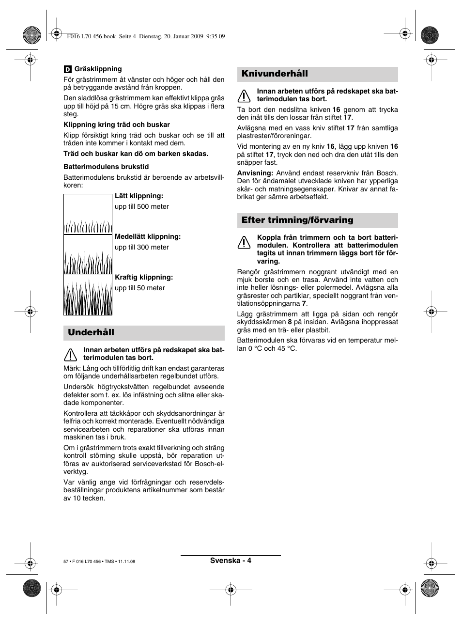 Underhåll, Knivunderhåll efter trimning/förvaring | Bosch ART EASYTRIM Accu User Manual | Page 57 / 171