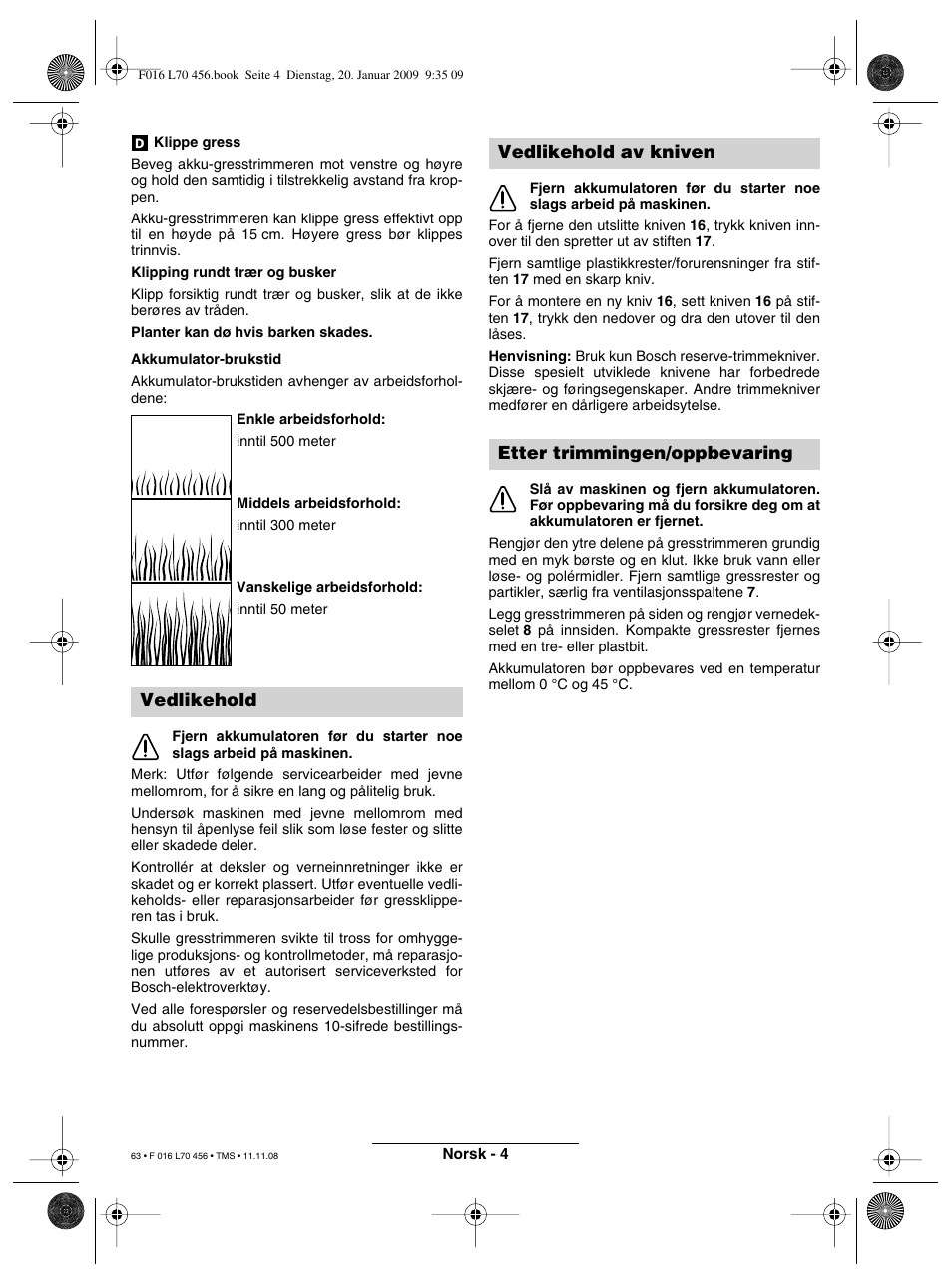 Vedlikehold, Vedlikehold av kniven etter trimmingen/oppbevaring | Bosch ART EASYTRIM Accu User Manual | Page 63 / 171