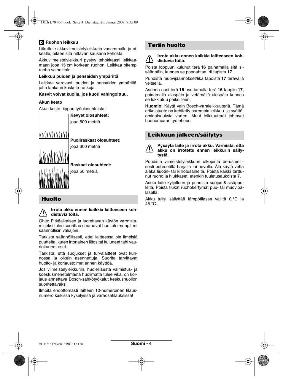 Huolto, Terän huolto leikkuun jälkeen/säilytys | Bosch ART EASYTRIM Accu User Manual | Page 69 / 171