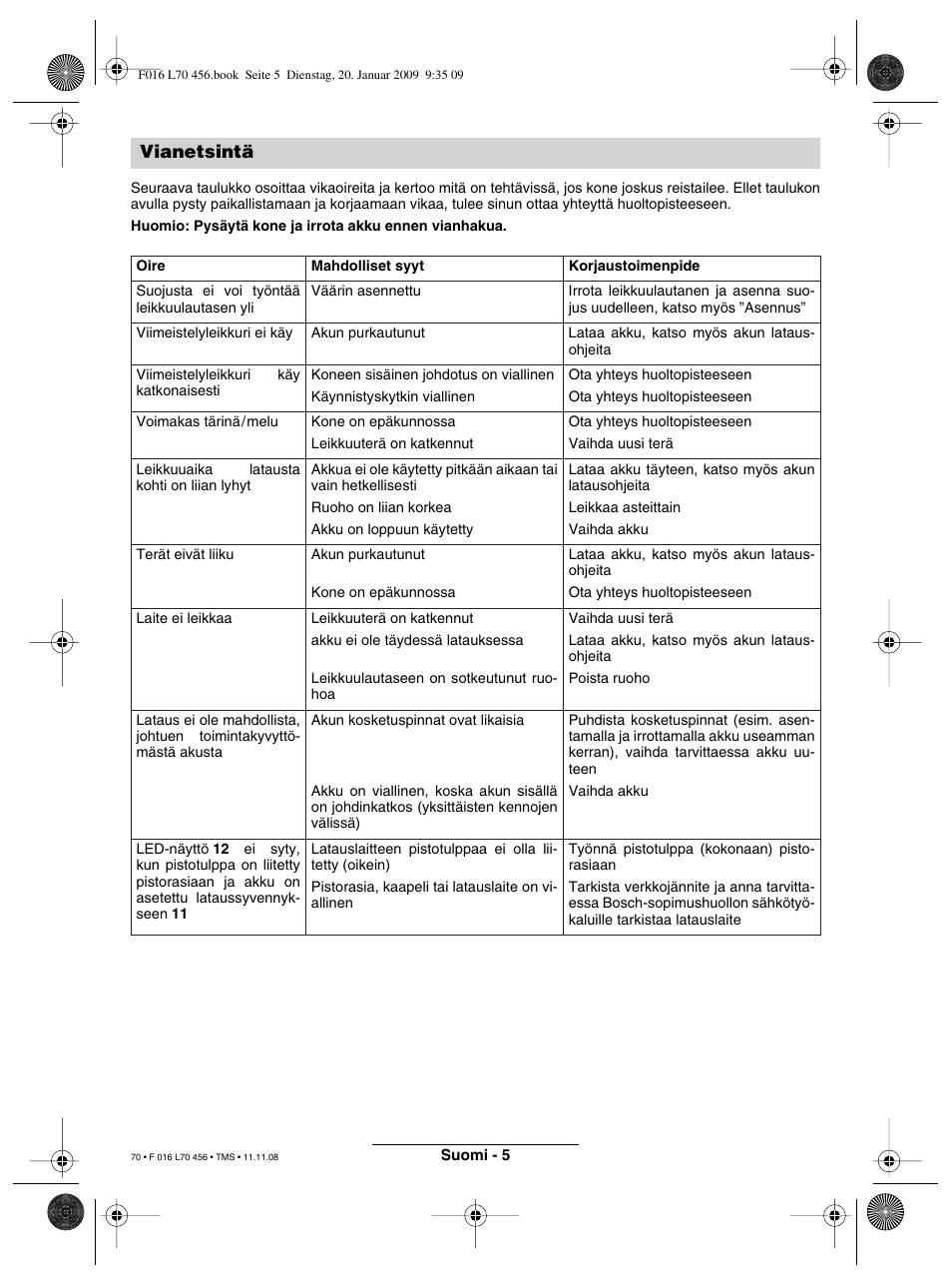 Vianetsintä | Bosch ART EASYTRIM Accu User Manual | Page 70 / 171