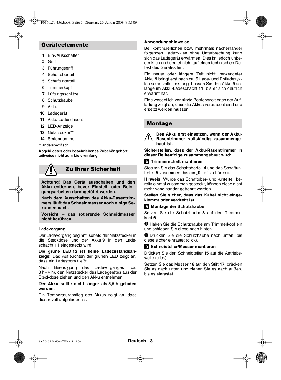 Geräteelemente zu ihrer sicherheit, Montage | Bosch ART EASYTRIM Accu User Manual | Page 8 / 171