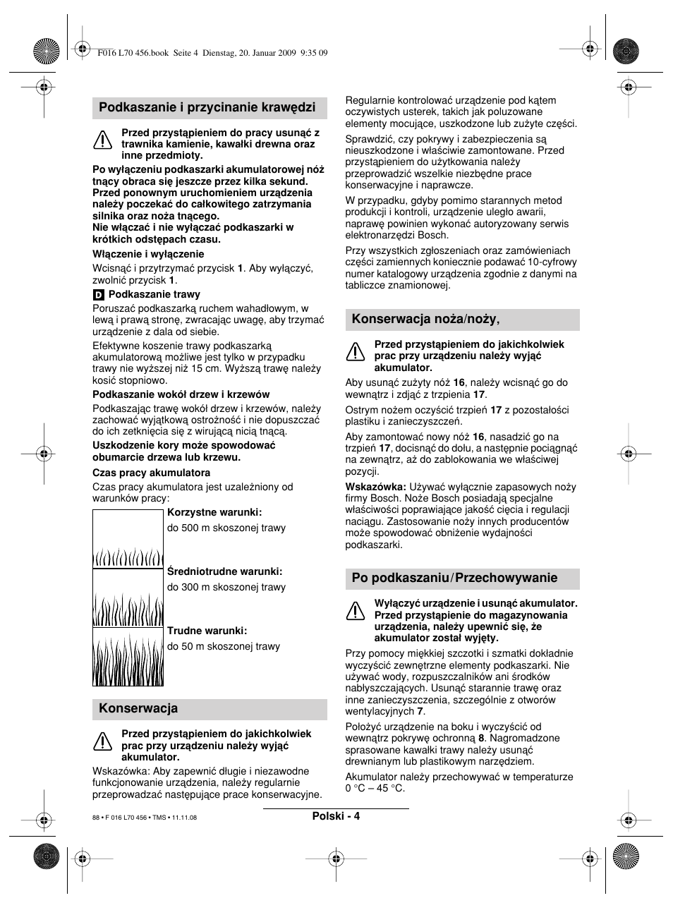 Podkaszanie i przycinanie kraw∑dzi konserwacja | Bosch ART EASYTRIM Accu User Manual | Page 88 / 171