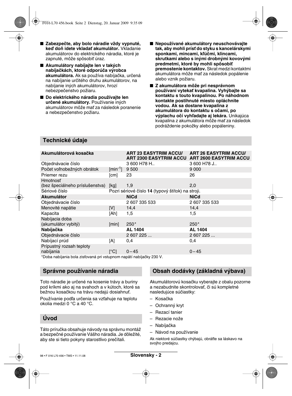 Technické údaje | Bosch ART EASYTRIM Accu User Manual | Page 98 / 171