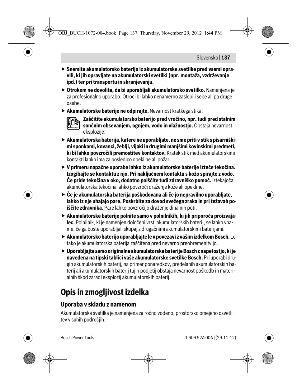 Opis in zmogljivost izdelka | Bosch GLI 10,8 V-LI Professional User Manual | Page 137 / 177