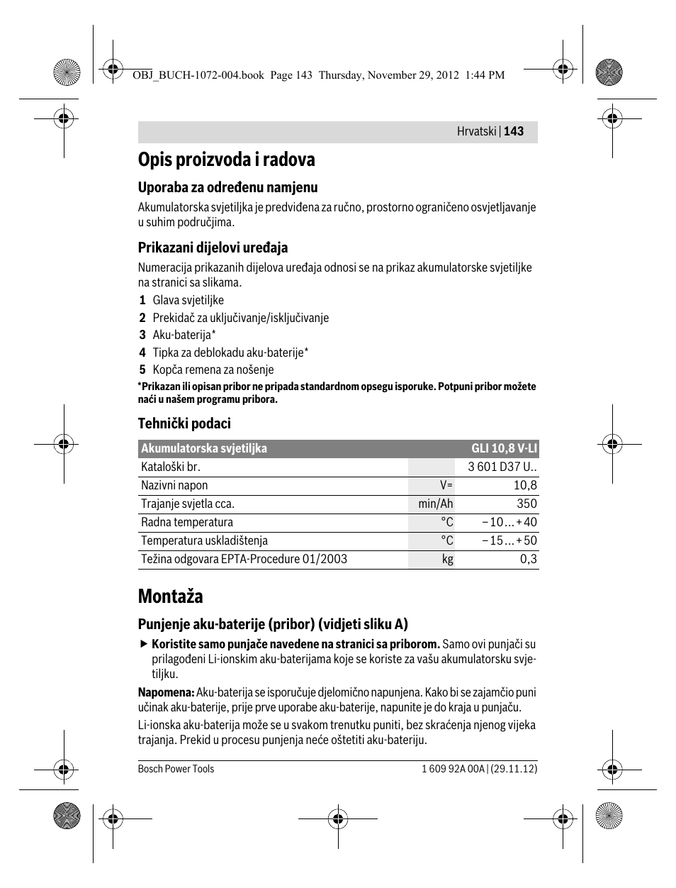 Opis proizvoda i radova, Montaža | Bosch GLI 10,8 V-LI Professional User Manual | Page 143 / 177