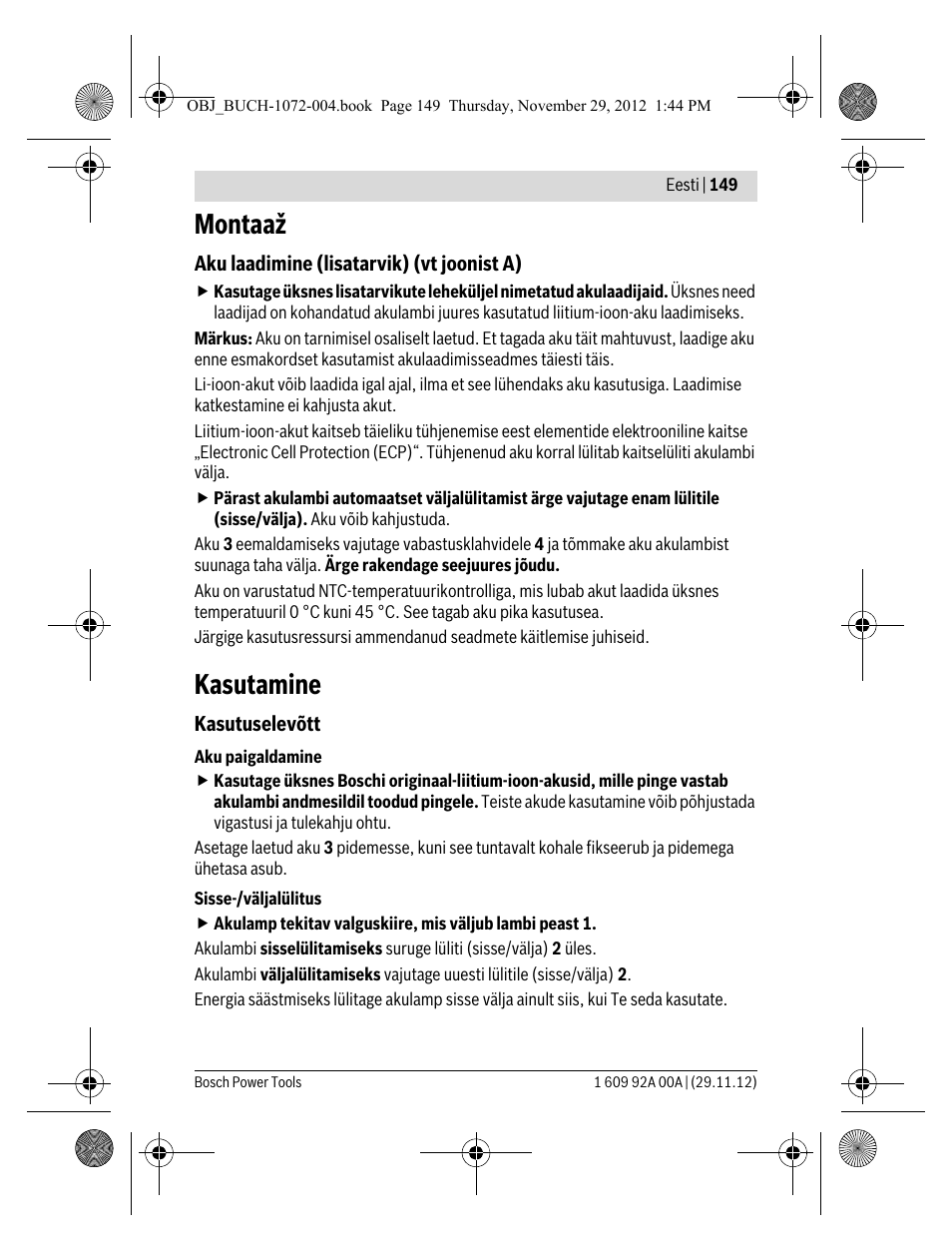 Montaaž, Kasutamine | Bosch GLI 10,8 V-LI Professional User Manual | Page 149 / 177