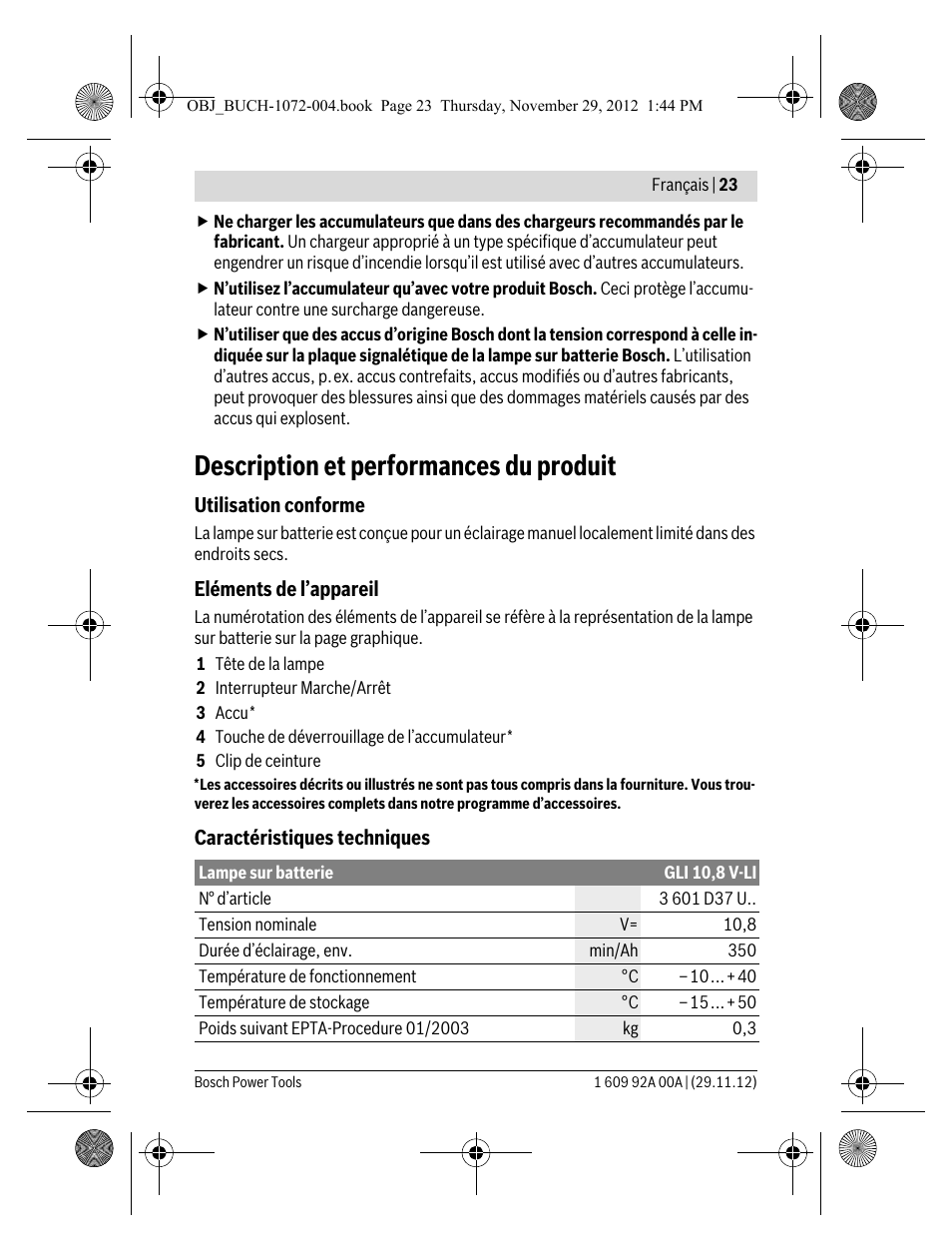 Description et performances du produit | Bosch GLI 10,8 V-LI Professional User Manual | Page 23 / 177