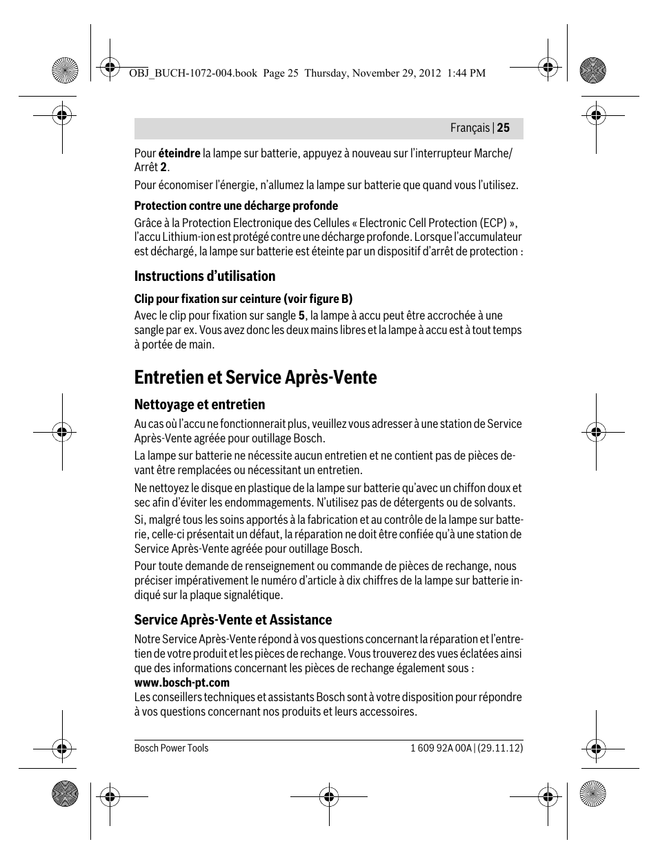 Entretien et service après-vente | Bosch GLI 10,8 V-LI Professional User Manual | Page 25 / 177