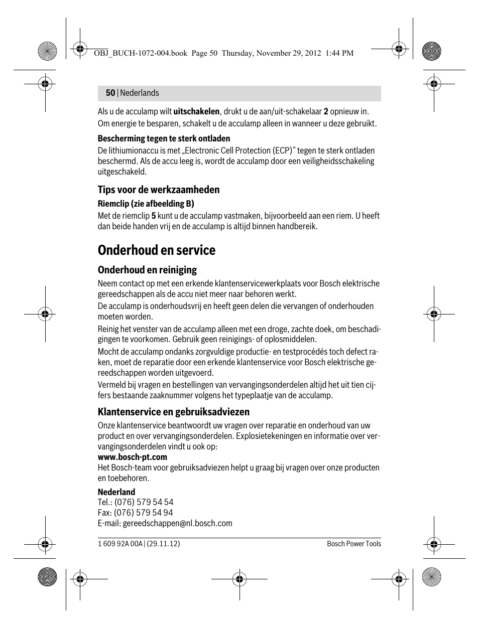 Onderhoud en service | Bosch GLI 10,8 V-LI Professional User Manual | Page 50 / 177