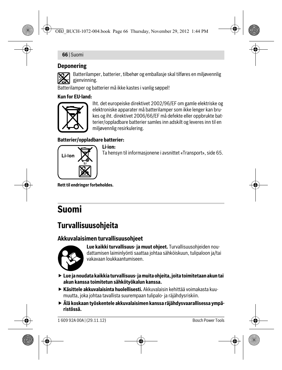 Suomi, Turvallisuusohjeita | Bosch GLI 10,8 V-LI Professional User Manual | Page 66 / 177