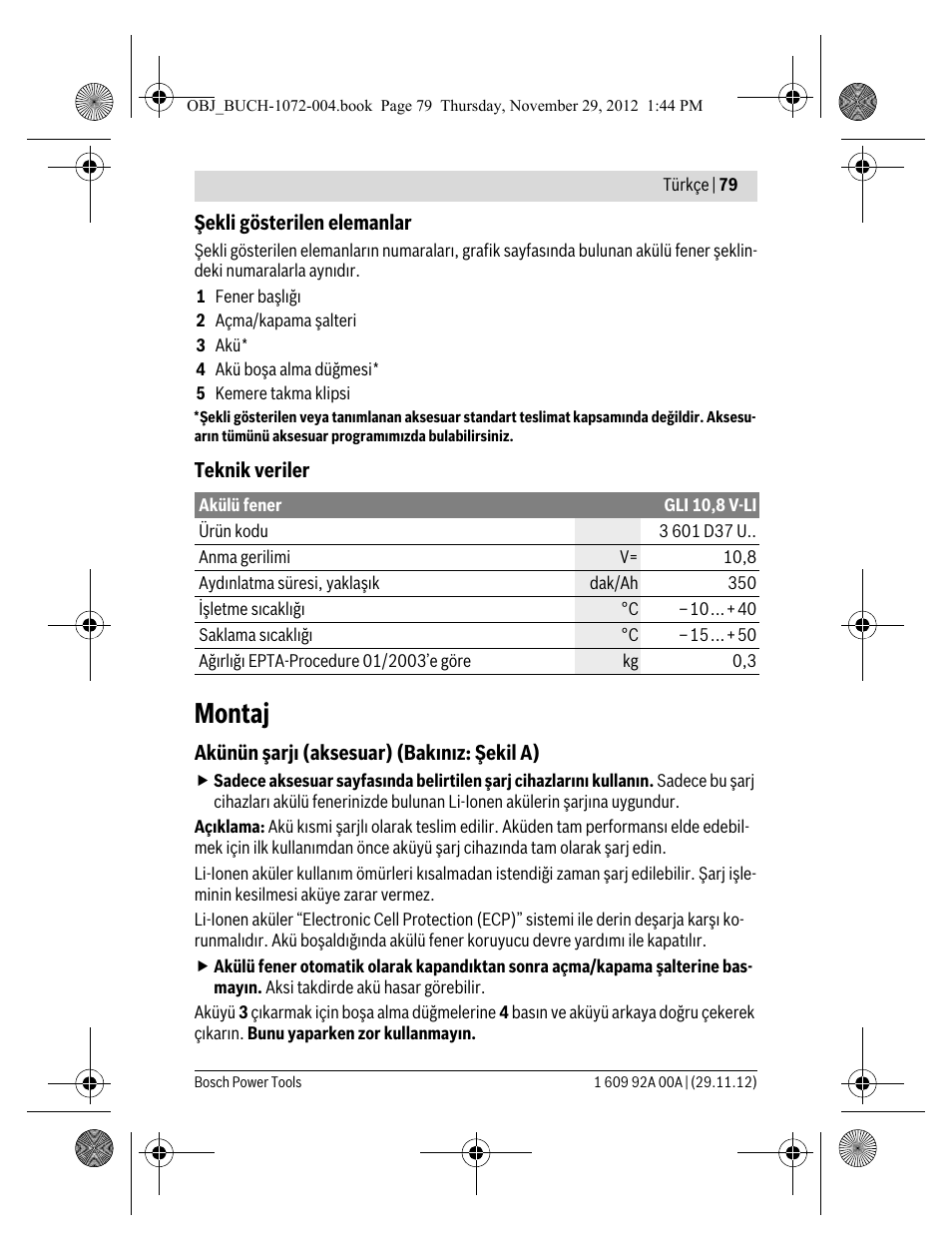 Montaj | Bosch GLI 10,8 V-LI Professional User Manual | Page 79 / 177