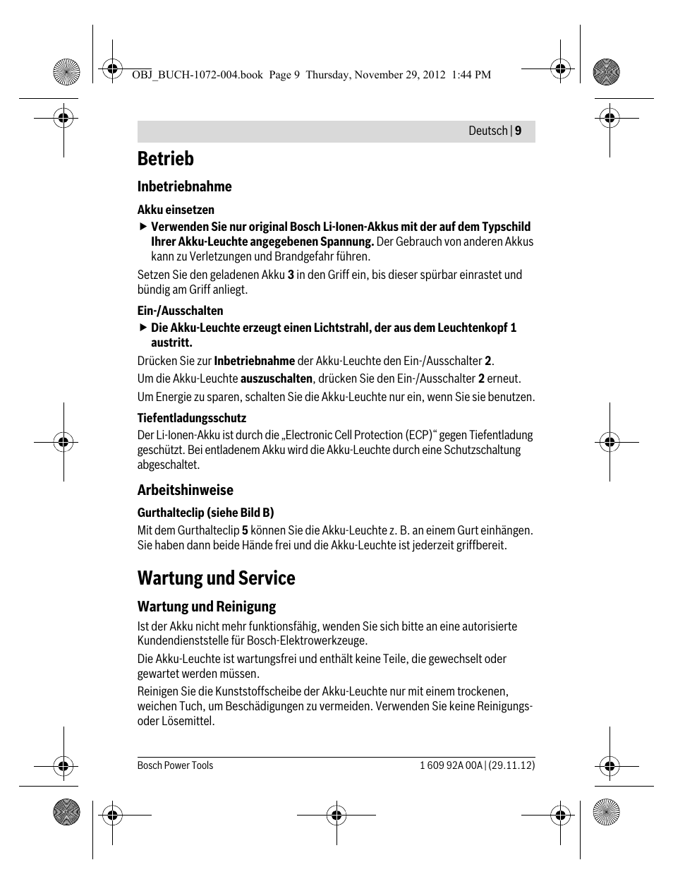 Betrieb, Wartung und service | Bosch GLI 10,8 V-LI Professional User Manual | Page 9 / 177