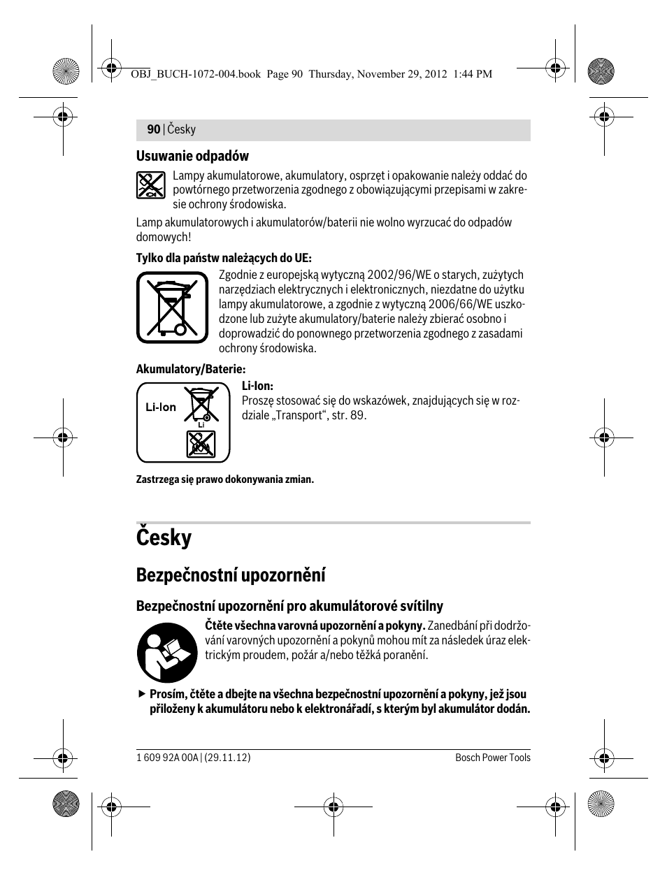 Česky, Bezpečnostní upozornění | Bosch GLI 10,8 V-LI Professional User Manual | Page 90 / 177