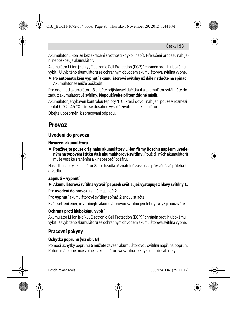 Provoz | Bosch GLI 10,8 V-LI Professional User Manual | Page 93 / 177